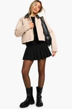 Up To 80% Off Winter Warmers|Coats & Jackets*boohoo Contrast Collar Washed Look Barn Jacket stone