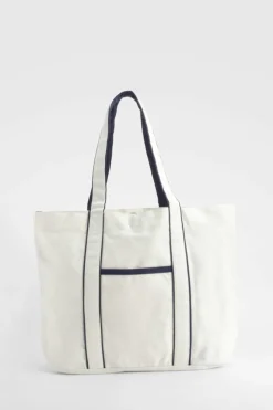 Handbags|Tote Bags*boohoo Contrast Detail Canvas Tote Bag natural
