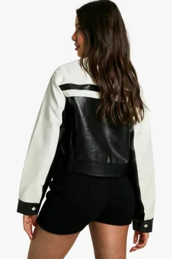 Up To 80% Off Winter Warmers|Biker Jackets*boohoo Contrast Detail Faux Leather Moto Jacket black
