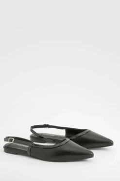 Flats*boohoo Contrast Detail Slingback Pointed Flats black