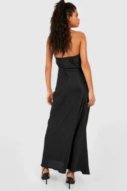 Cami Dresses*boohoo Contrast Flower Satin Slip Dress black