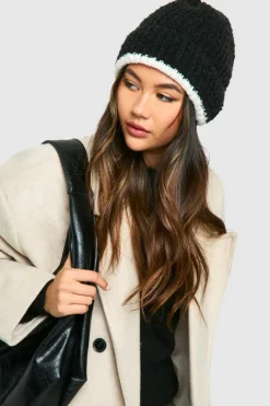 Earmuffs|Hats & Gloves*boohoo Contrast Fluffy Knitted Beanie black