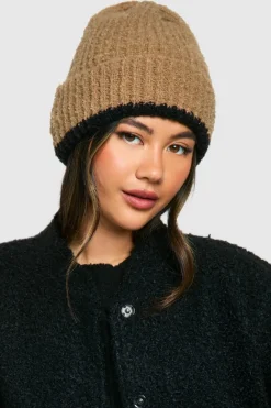 Earmuffs|Hats & Gloves*boohoo Contrast Fluffy Knitted Beanie taupe