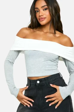 Long Sleeve Tops*boohoo Contrast Fold Over Long Sleeve Top grey marl