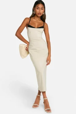 Bodycon Dresses|Maxi Dresses*boohoo Contrast Insert Bengaline Midaxi Dress stone
