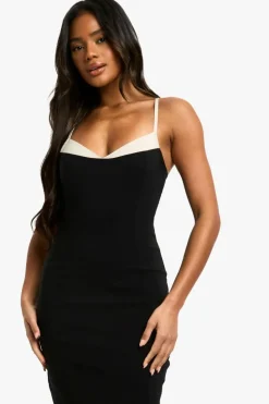 Bodycon Dresses|Mini Dresses*boohoo Contrast Insert Bengaline Midaxi Dress black