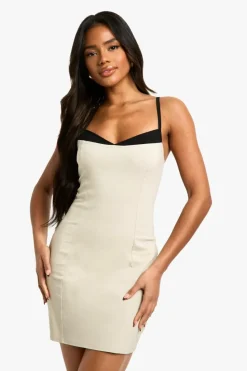 Bodycon Dresses*boohoo Contrast Insert Bengaline Mini Dress stone