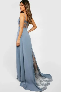 Skater Dresses|Maxi Dresses*boohoo Contrast Lace Corset Maxi Dress dusty blue