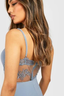 Skater Dresses|Maxi Dresses*boohoo Contrast Lace Corset Maxi Dress dusty blue