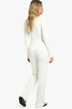 Knitted Co-Ords|Knitwear*boohoo Contrast Lace Up Detail Rib Knit Co-ord ivory