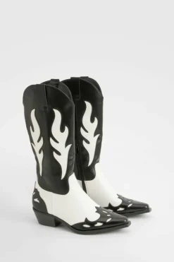 Cowboy Boots|All Boots*boohoo Contrast Panel Western Cowboy Boots black