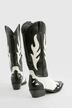Cowboy Boots|All Boots*boohoo Contrast Panel Western Cowboy Boots black