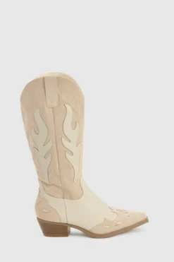 Cowboy Boots*boohoo Contrast Panel Western Cowboy Boots beige
