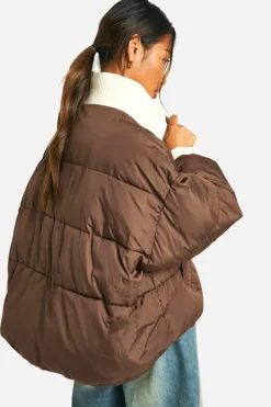 Up To 80% Off Winter Warmers|Puffer Jackets*boohoo Contrast Rib Puffer Jacket chocolate