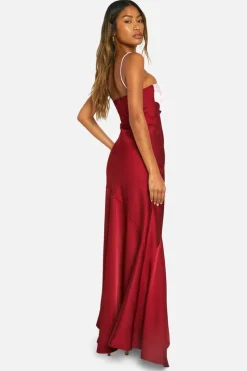 Cami Dresses*boohoo Contrast Satin Maxi Dress red
