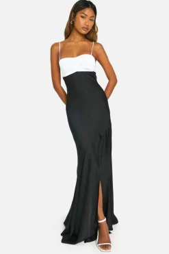 Cami Dresses|Maxi Dresses*boohoo Contrast Satin Maxi Dress black