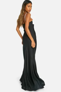 Cami Dresses|Maxi Dresses*boohoo Contrast Satin Maxi Dress black