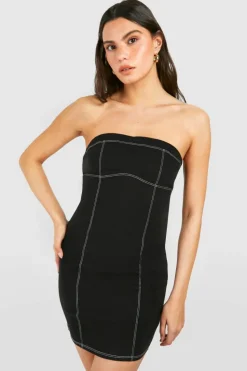 Bodycon Dresses*boohoo Contrast Seam Bandeau Mini Dress black