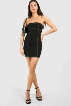 Bodycon Dresses*boohoo Contrast Seam Bandeau Mini Dress black