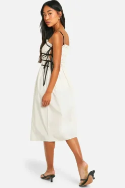 Midi Dresses*boohoo Contrast Shirred Waist Midi Dress cream