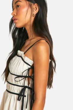 Midi Dresses*boohoo Contrast Shirred Waist Midi Dress cream