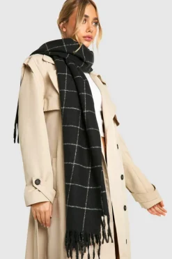Hats & Gloves|Hats & Gloves*boohoo Contrast Stitch Checked Scarf black