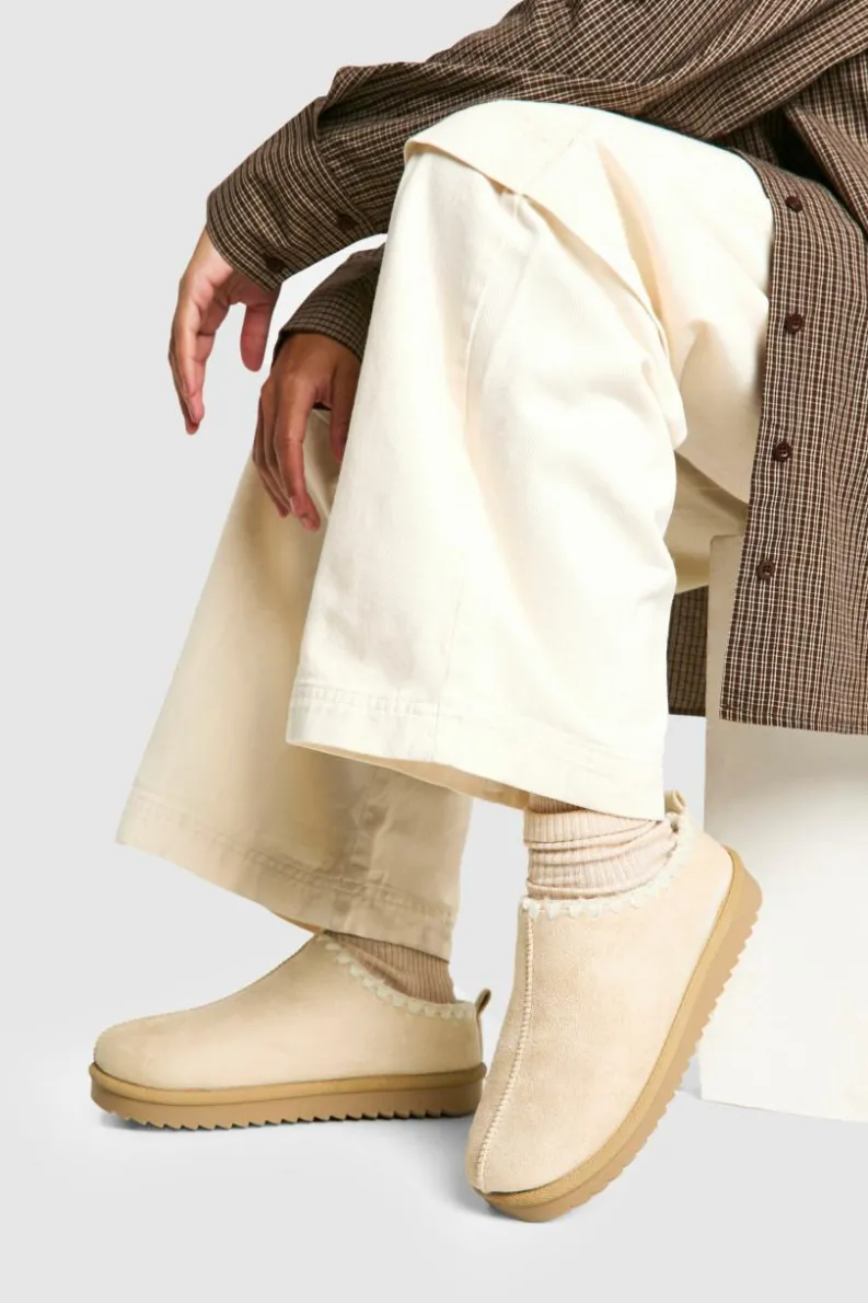 Cosy Boots*boohoo Contrast Stitch Cosy Mules sand