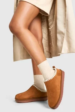 Cosy Boots|All Boots*boohoo Contrast Stitch Cosy Mules chestnut