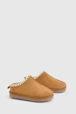 Cosy Boots|All Boots*boohoo Contrast Stitch Cosy Mules chestnut