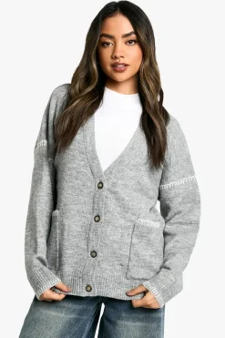 Cardigans|Jumpers & Cardigans*boohoo Contrast Stitch Detail Pocket Cardigan grey marl