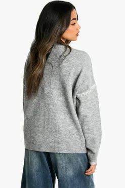 Cardigans|Jumpers & Cardigans*boohoo Contrast Stitch Detail Pocket Cardigan grey marl
