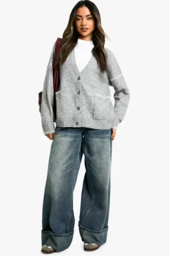 Cardigans|Jumpers & Cardigans*boohoo Contrast Stitch Detail Pocket Cardigan grey marl