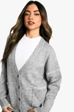 Cardigans|Jumpers & Cardigans*boohoo Contrast Stitch Detail Pocket Cardigan grey marl