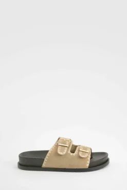 Sandals*boohoo Contrast Stitch Footbed Slider khaki