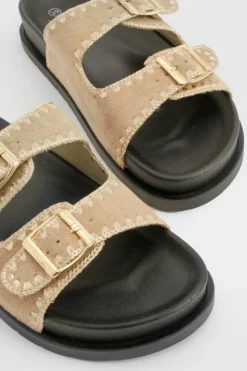 Sandals*boohoo Contrast Stitch Footbed Slider khaki