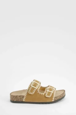 Sandals*boohoo Contrast Stitch Slider tan