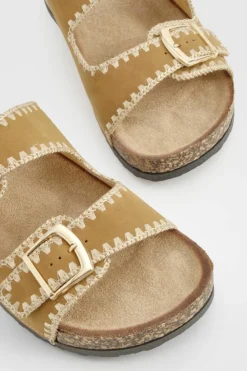 Sandals*boohoo Contrast Stitch Slider tan