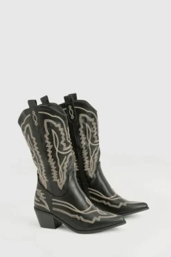 Cowboy Boots|All Boots*boohoo Contrast Stitching Western Cowboy Boots black