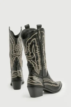 Cowboy Boots|All Boots*boohoo Contrast Stitching Western Cowboy Boots black