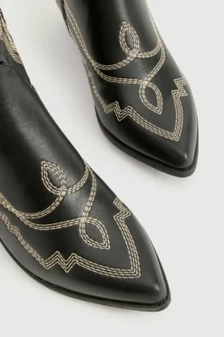 Cowboy Boots|All Boots*boohoo Contrast Stitching Western Cowboy Boots black
