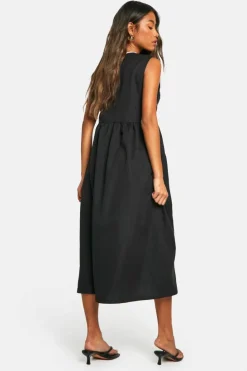 Smock Dresses|Midi Dresses*boohoo Contrast Tie Front Woven Midi Dress black