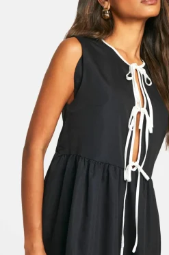 Smock Dresses|Midi Dresses*boohoo Contrast Tie Front Woven Midi Dress black
