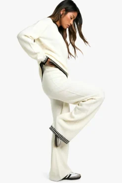 Knitted Co-Ords|Co-Ord Sets*boohoo Contrast Trim Jumper And Wide Leg Trouser Knitted Co-ord ecru