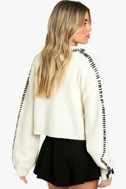 Knitted Co-Ords|Cardigans*boohoo Contrast Trim Knitted Crop Top And Cardigan Co-ord ecru