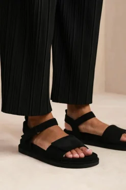 Sandals*Where's That From Corfu' Wide Fit Velcro Mutli Strap Sandals Black