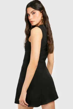 Skater Dresses*boohoo Corset Detail Bengaline Mini Dress black