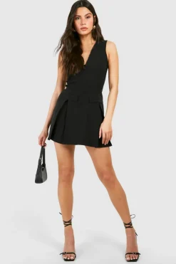 Skater Dresses*boohoo Corset Detail Bengaline Mini Dress black