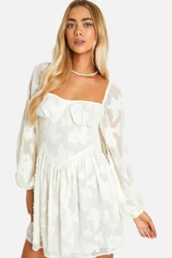 Skater Dresses|Mini Dresses*boohoo Corset Detail Long Sleeve Mini Dress white