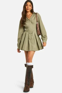Shirt Dresses*boohoo Corset Detail Shirt Dress khaki