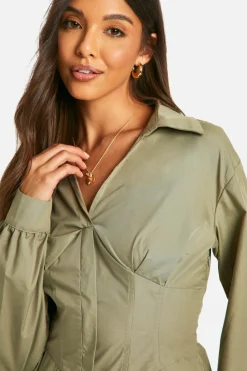 Shirt Dresses*boohoo Corset Detail Shirt Dress khaki